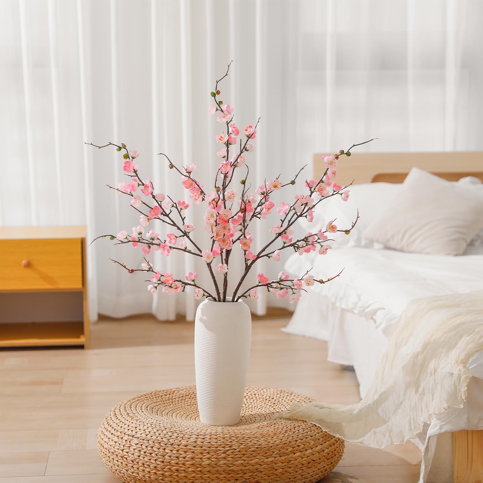 Apeair Artificial Pink Cherry Blossom Branches 3Pcs 37.8″ Faux Silk Cherry Bl…
