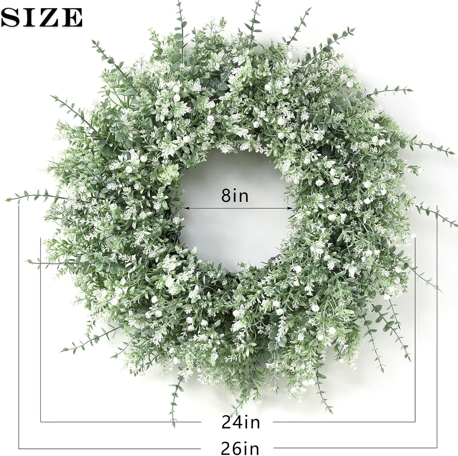26”Large Artificial Eucalyptus Wreath for Front Door(White-Green) | Weather Res