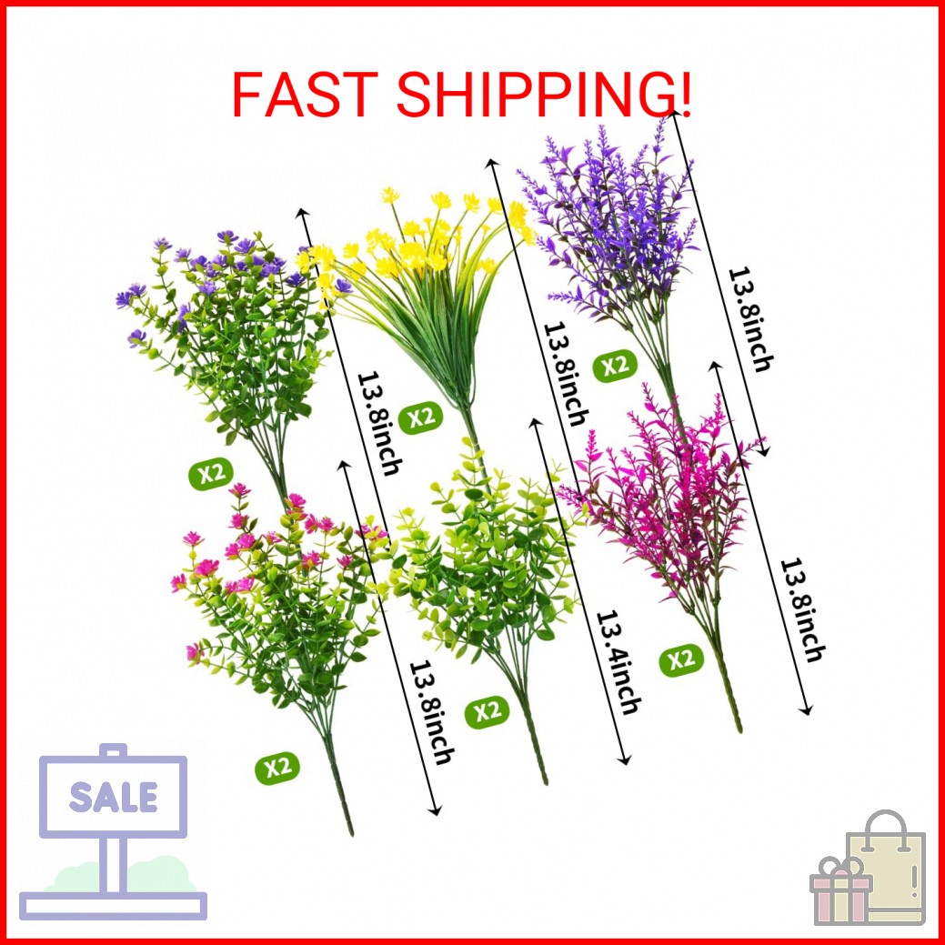 KLEMOO 12 Bundles Outdoor Artificial Fake Flowers UV Resistant No Fade Boxwood F