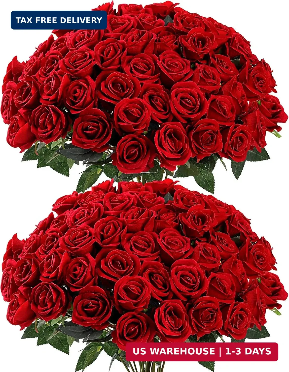 Sggvecsy 50 Pcs Artificial Roses Red Flowers Fake Velvet Silk Roses with Stems B