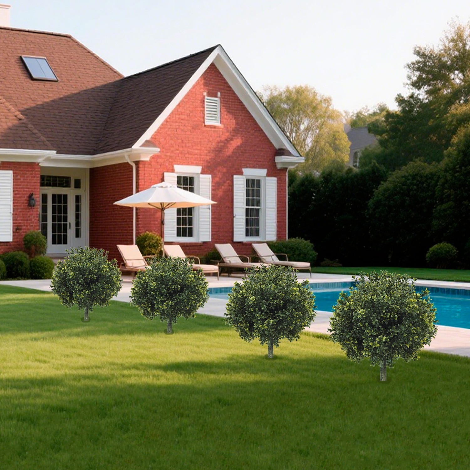 Artificial 40 cm Boxwood Ball Topiary 2 Pcs with Ground Stake for Indoor Outdoor