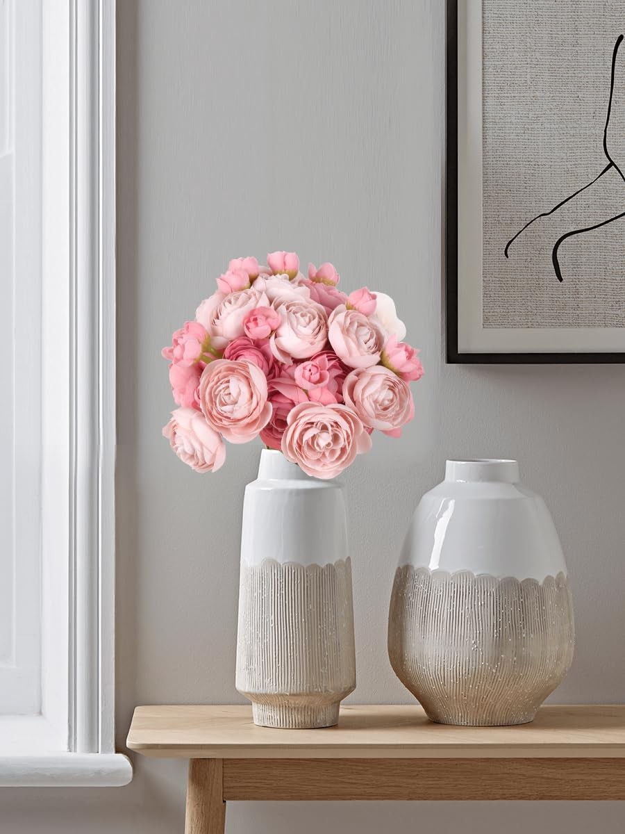 Artificial Ranunculus 2 Bouquets Silk Flowers with Stems 12PCS Faux Ranunculu…