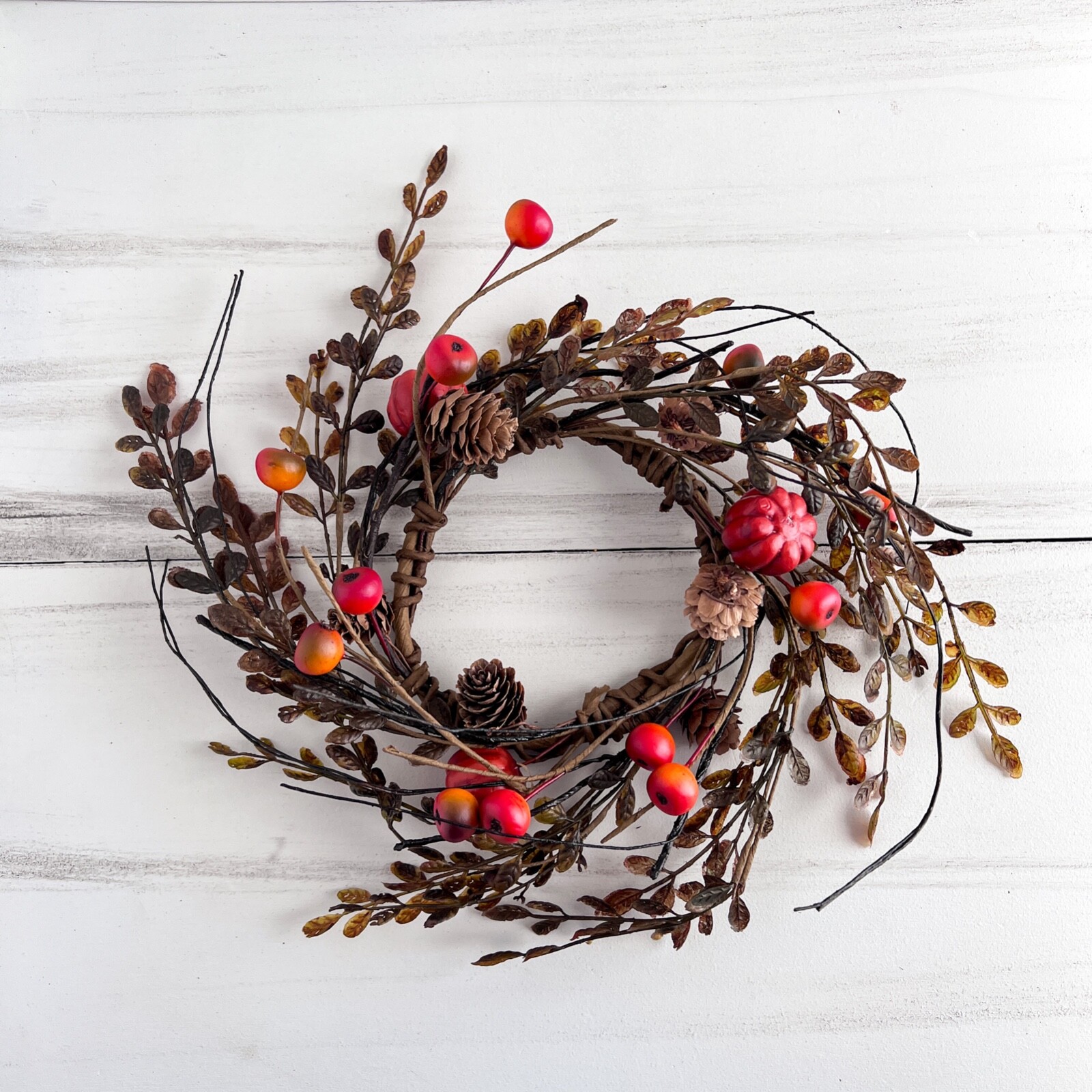 Pumpkin & Berry Candle Ring / Wreath 4.5″ Inner Diameter Autumn Fall Floral