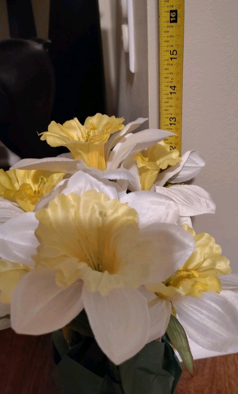 Artificial Yellow And White Daffodils In Pot With Paper
