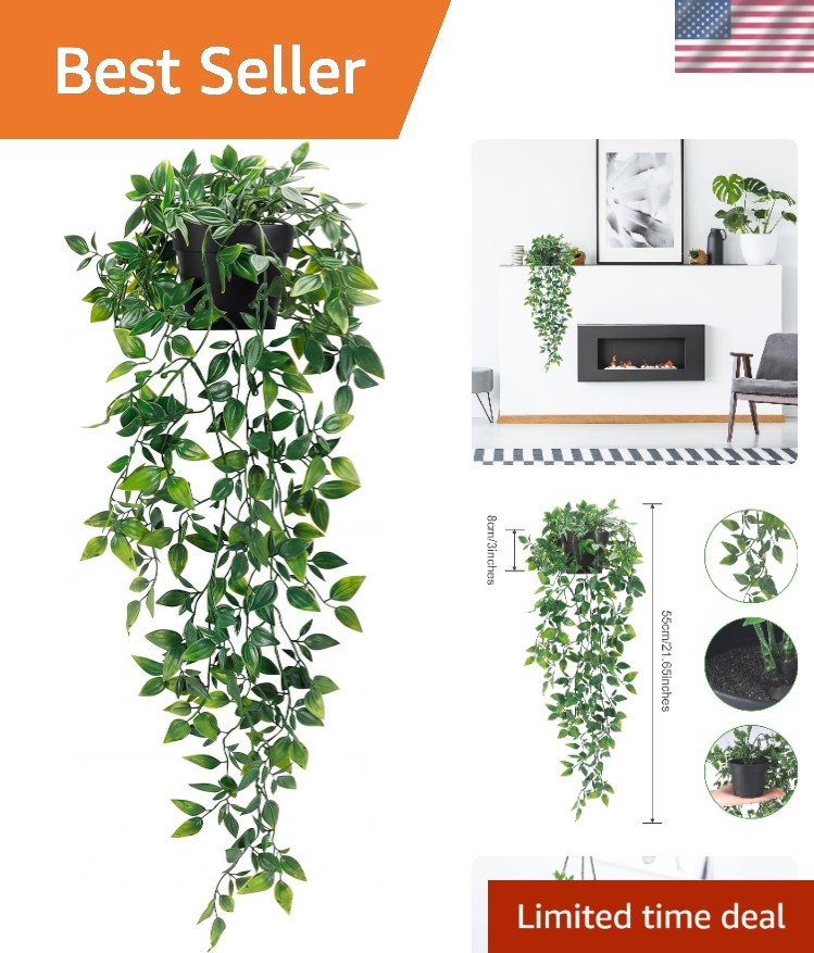 Elegant Artificial Hanging Plant in Black Pot – Perfect for Indoor/Outdoor Decor