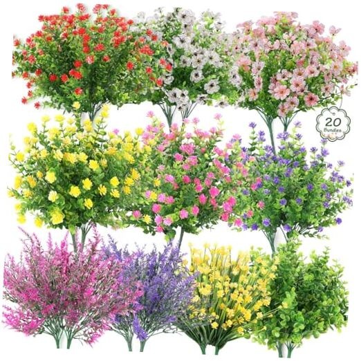 Bundles Realistic Artificial Flowers for Outdoors, UV Resistant No Fade Fake 20