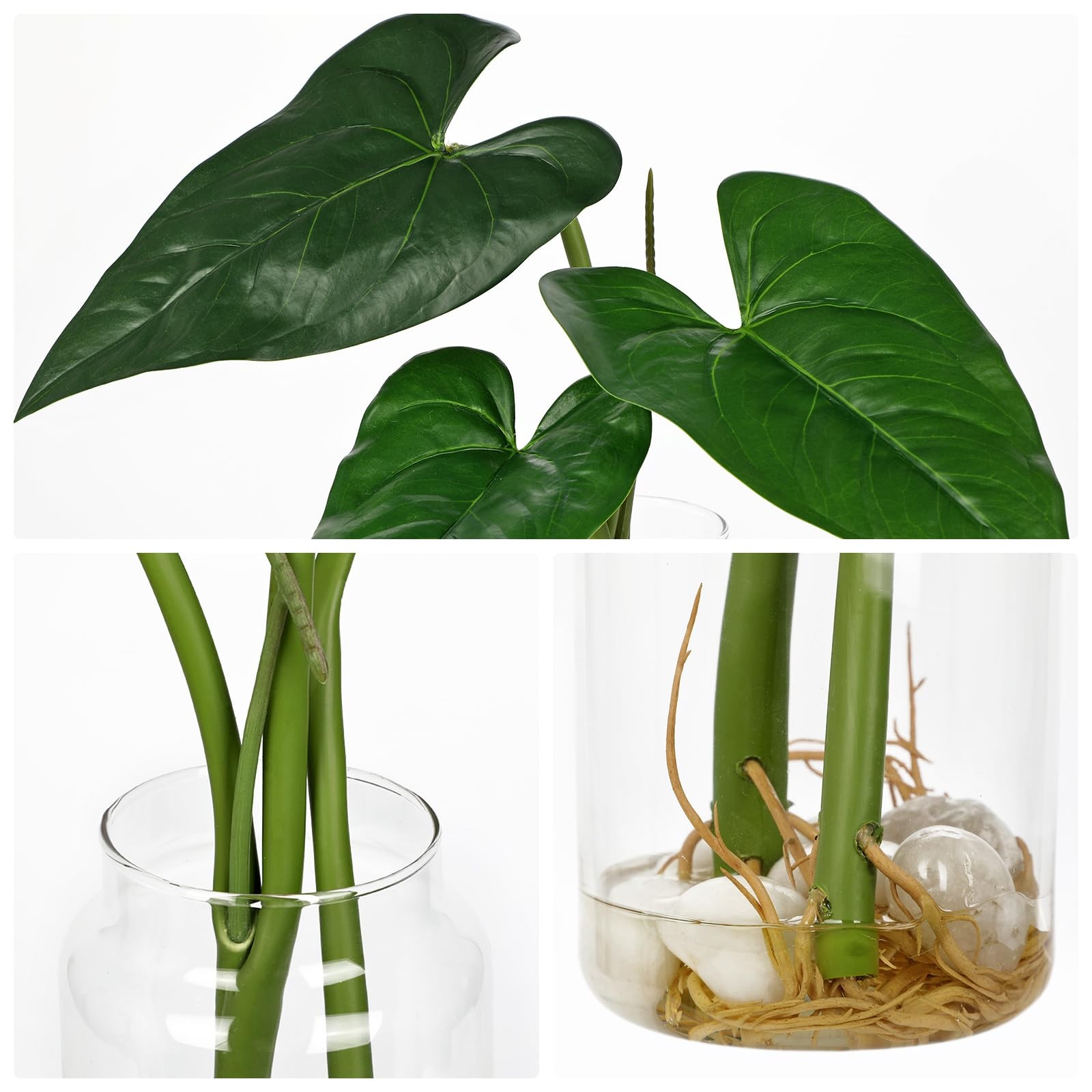 Artificial Tropical Plant in Glass Vase with Faux Water & Pebble – 16.5″ Fake…
