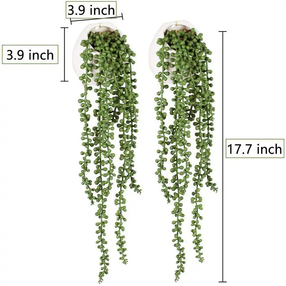 17.7 In. Green Fake Hanging Plants, Artificial Succulents Hanging Plants in Whit