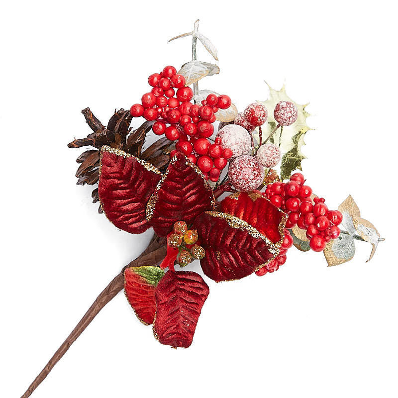 Bulk Lot of 12 Festive Artificial Poinsettia and Berry Holiday 8″ Floral Picks