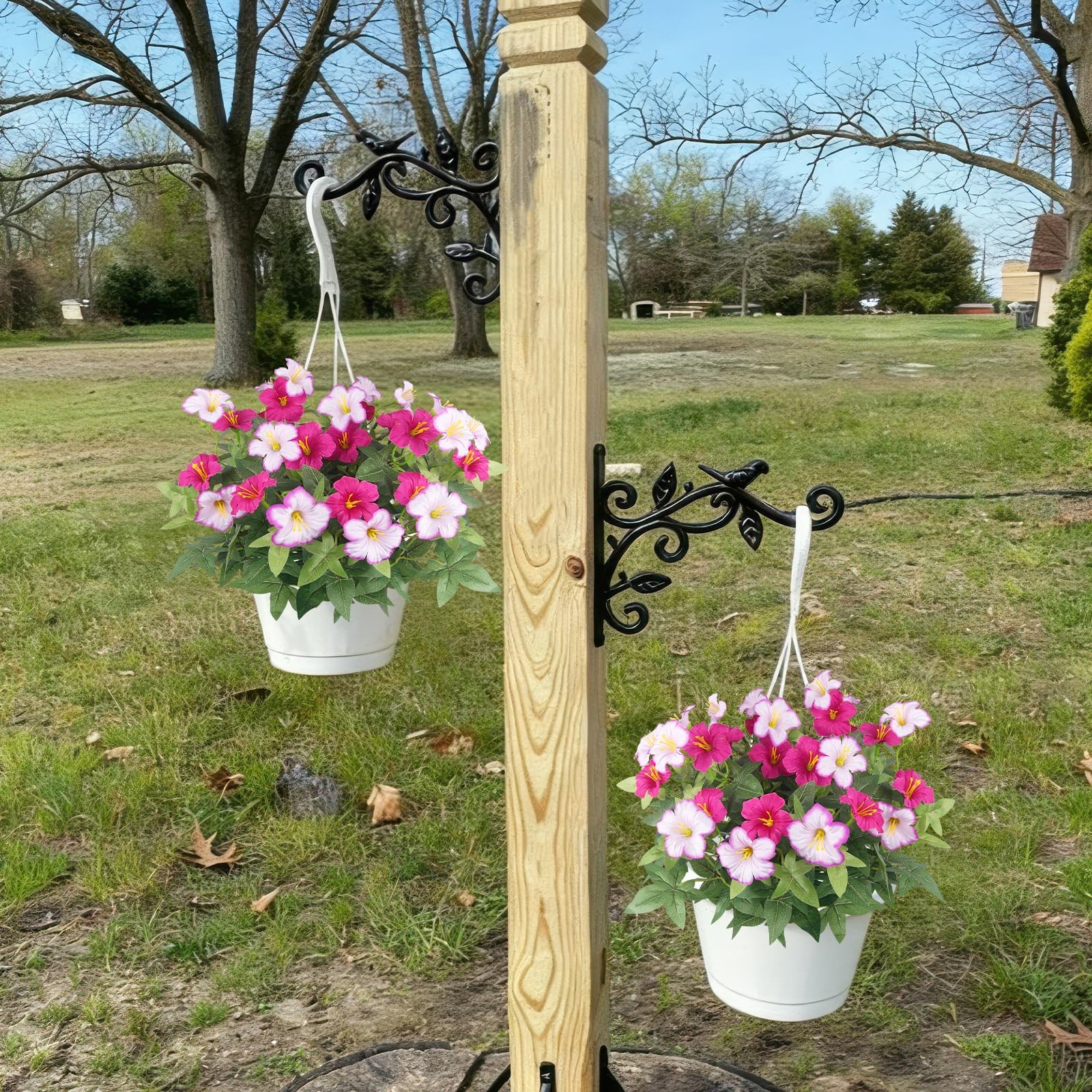 2Pcs Artificial Flowers for Outdoors Fake Plants Outside Magenta, Light Purpl