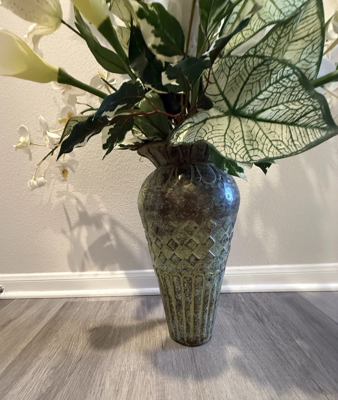 Silk Floral White Callas Lillies Yellow Roses And White Orchids Set In Textured