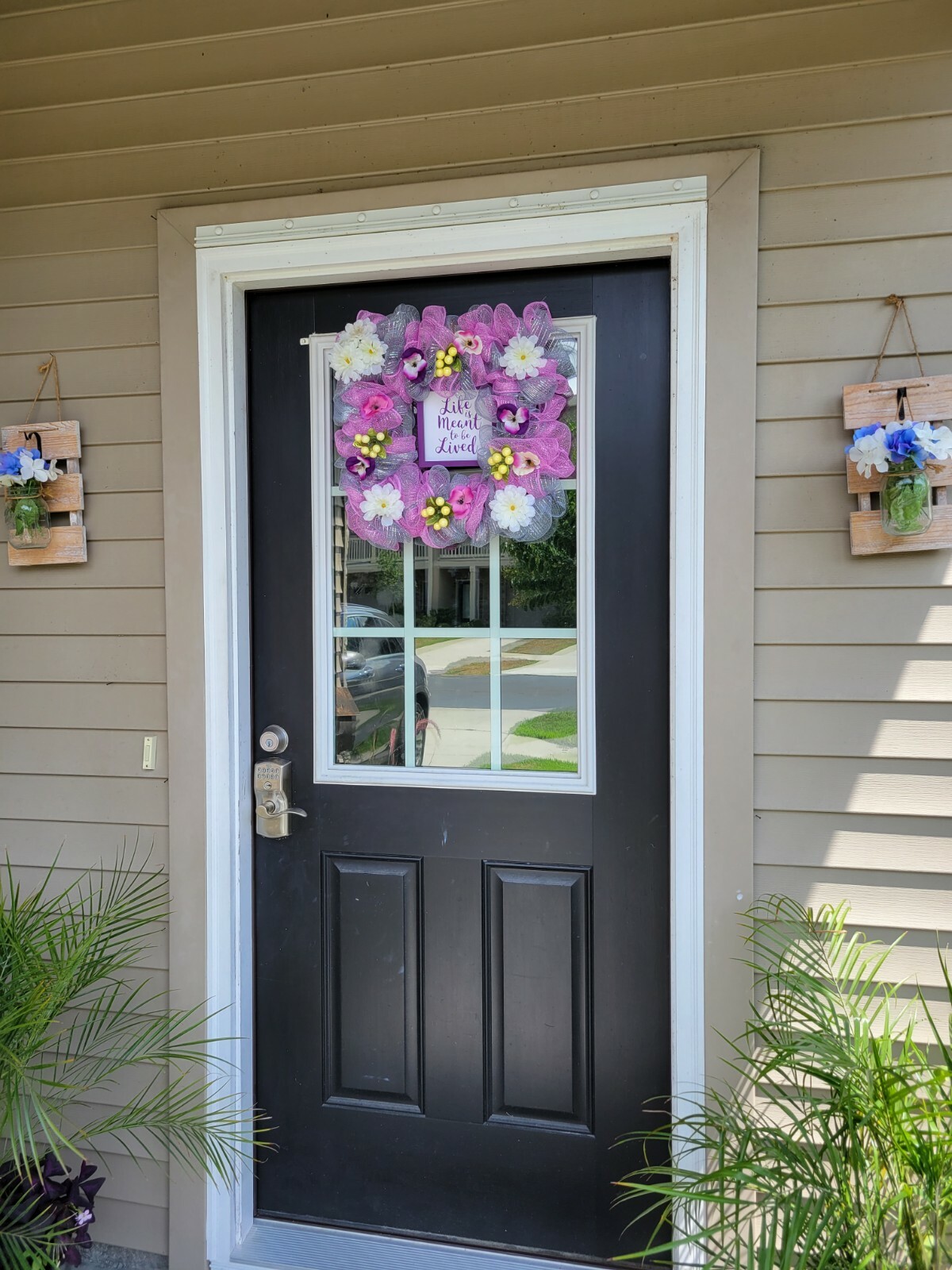 LIFE MEANT TO BE LIVED pink gray purple SUMMER SPRING FALL Door Wreath Square