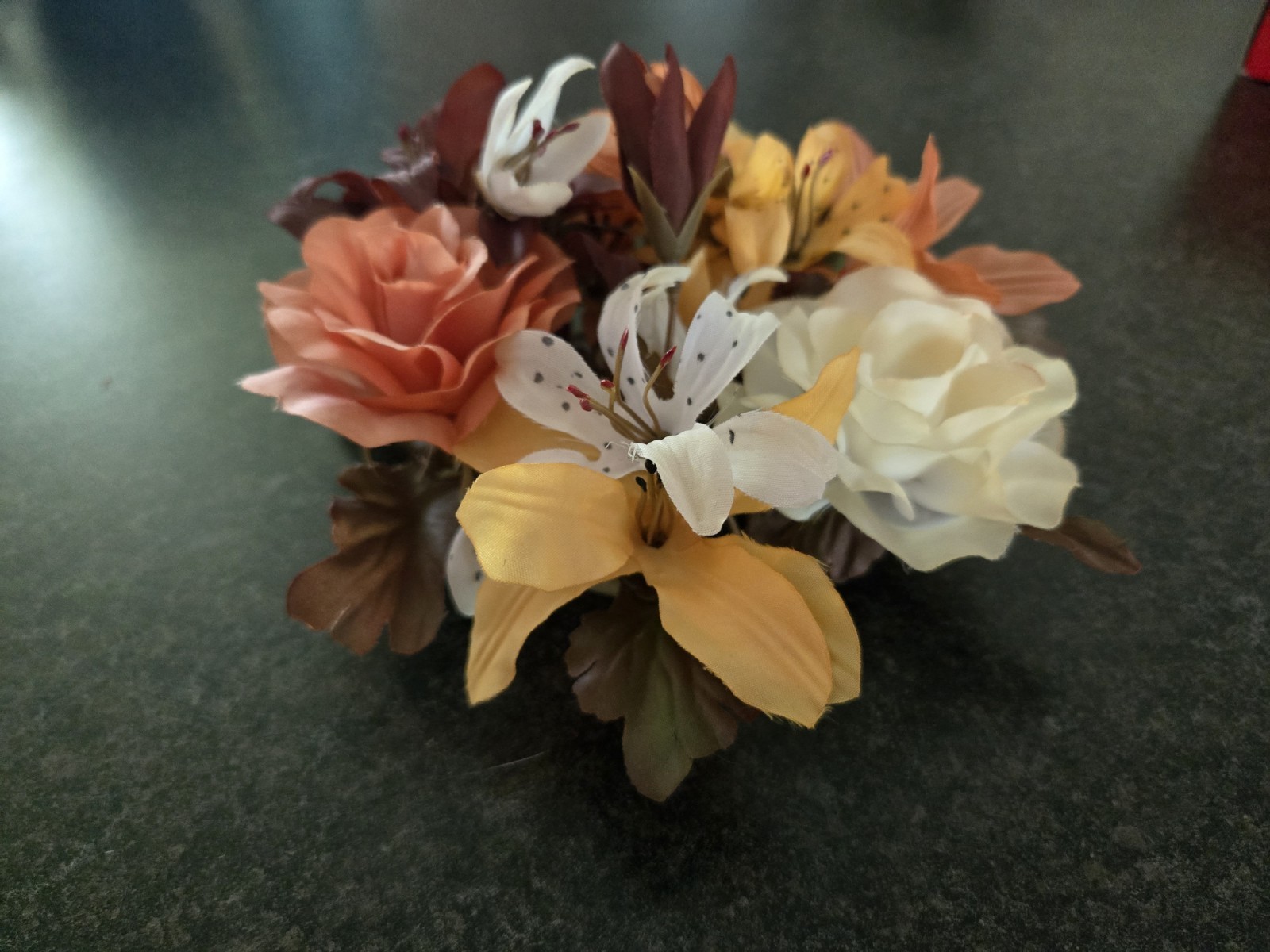 Vintage Fake Artificial Flower Floral Candle Ring Orange Yellow Cream