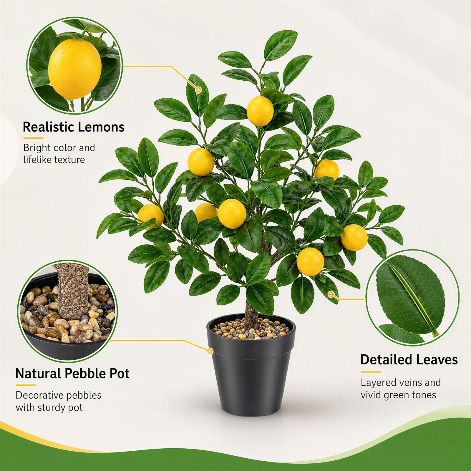 20″ Artificial Yellow Lemon Tree Fake House Green Plant Fruits Decoration wit…