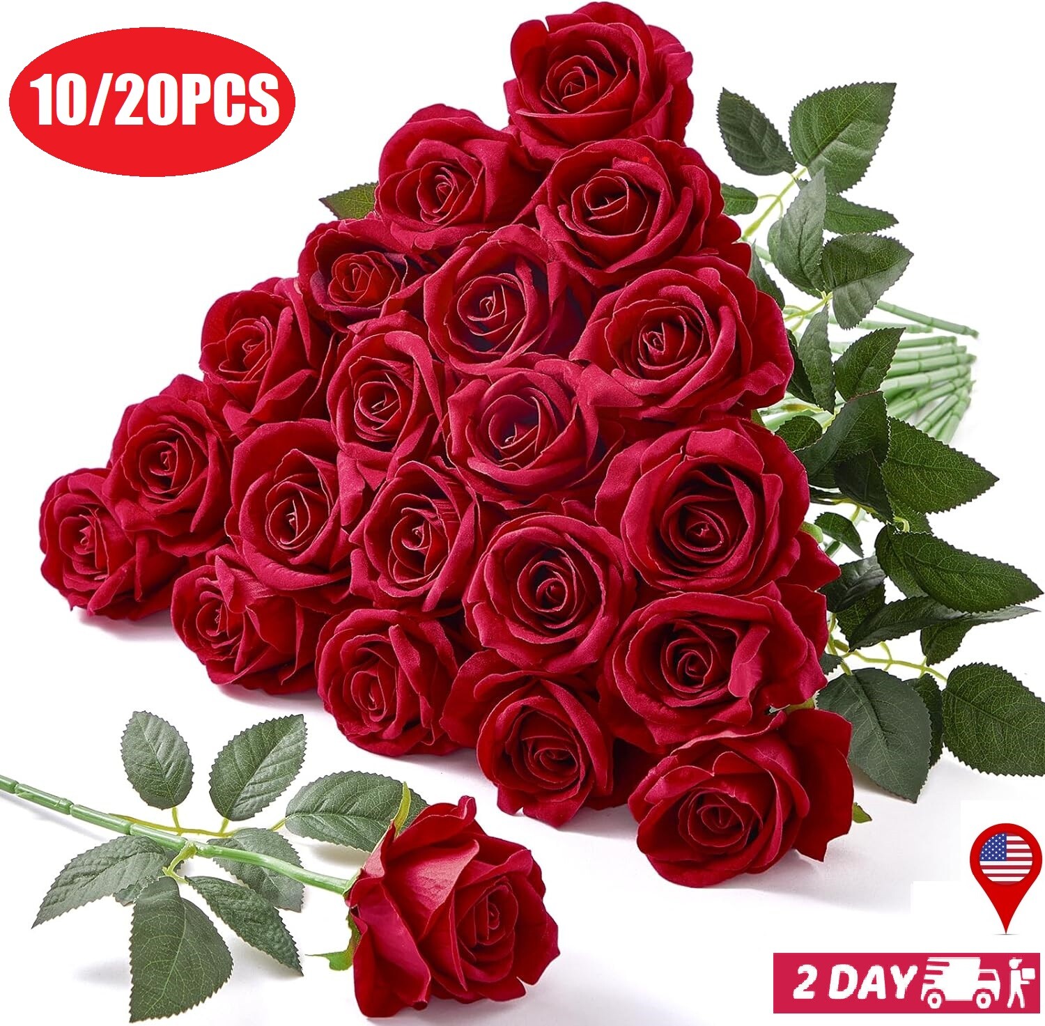 20× Artificial Silk Roses Flowers Realistic Bouquet Home Romantic Girl Gift USA