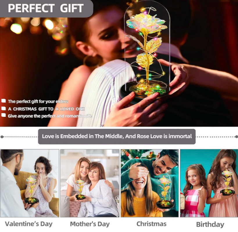 Valentine’S Day Rose Gifts, Colorful Rose in a Glass Dome Valentine’S Day Gifts’