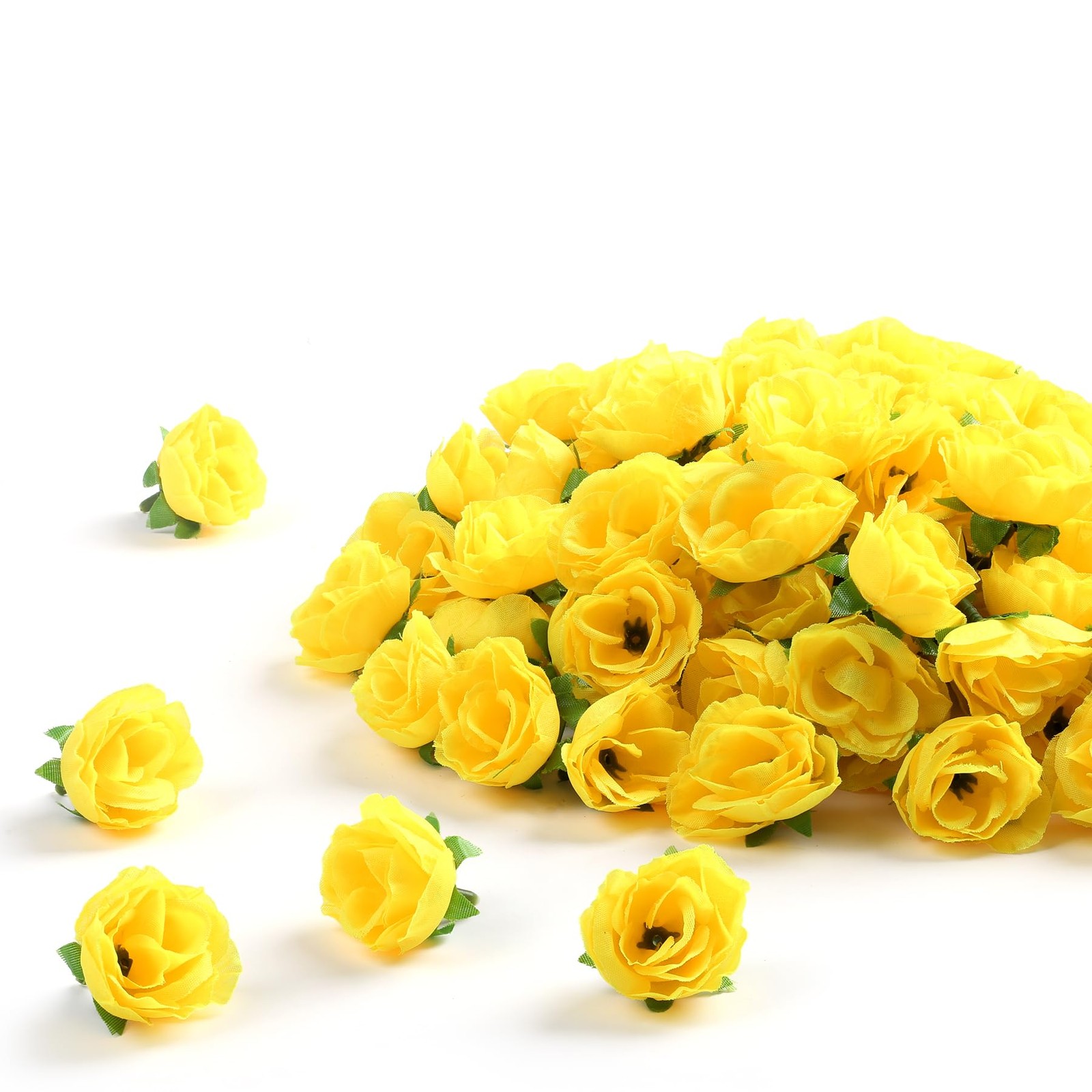 100 PCS Mini Rose Head Artificial Fake Silk Flower Yellow 1.3 Inch DIY