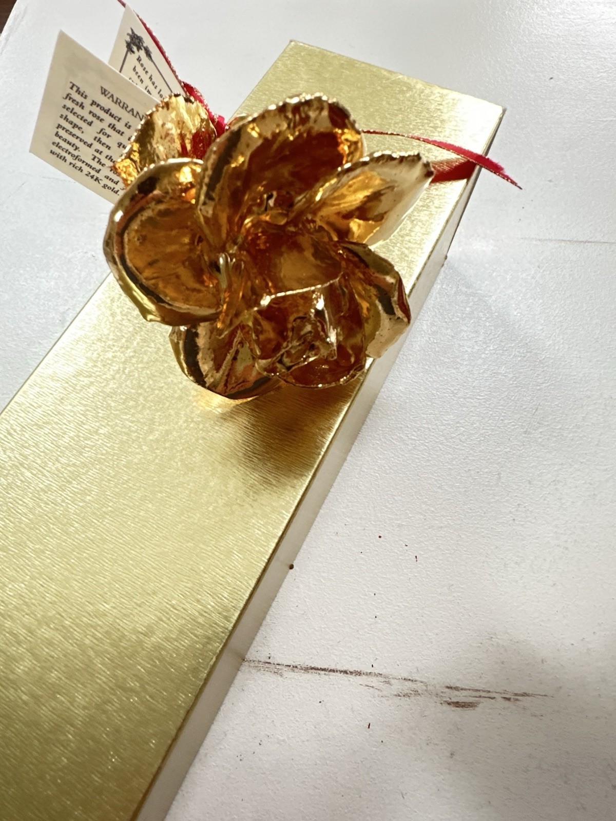 Beautif24K Gold Dipped Rose Flower Stem Twig & Stem Metal w/ Red Ribbon Gift Box