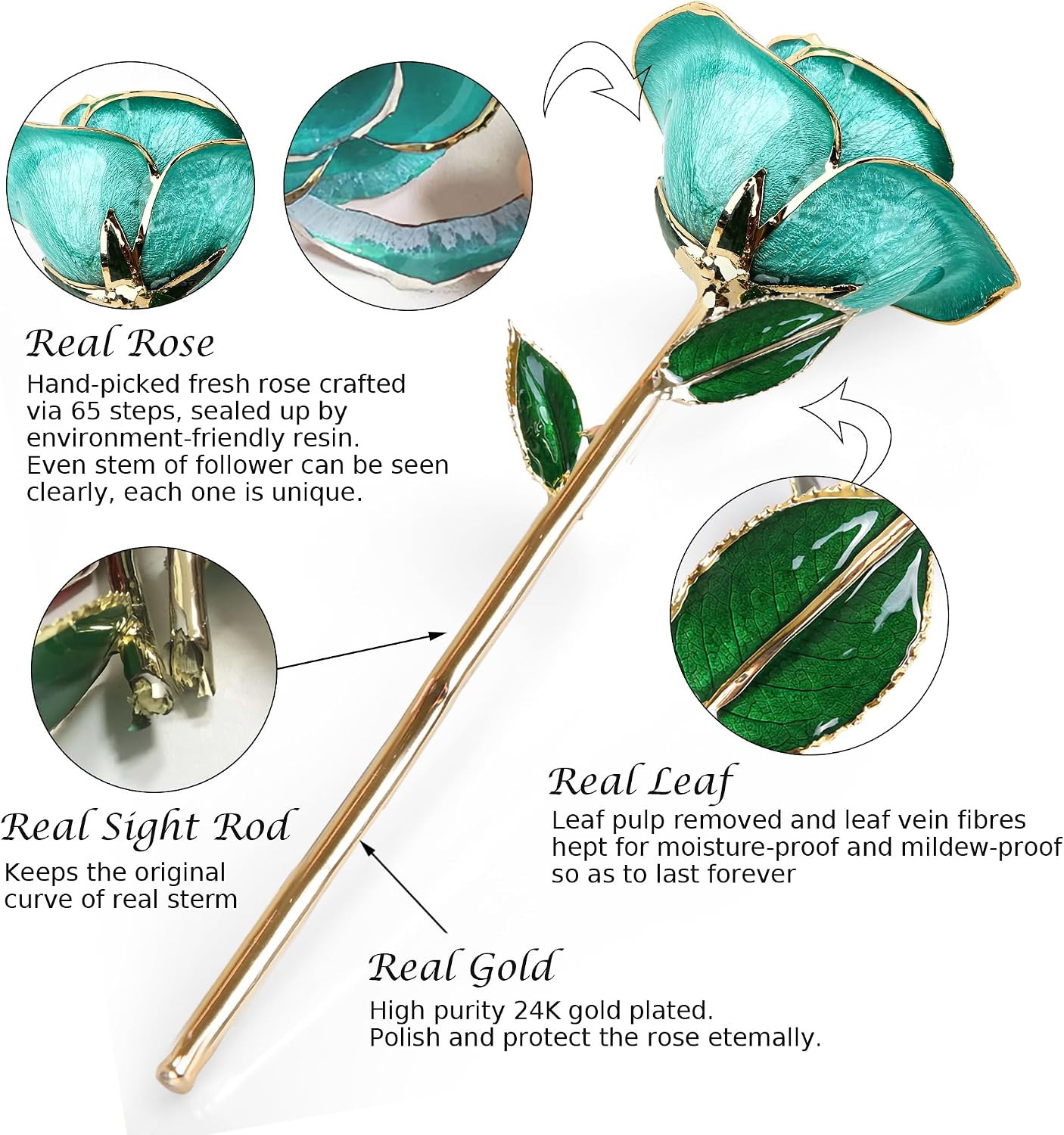 Gold Dipped Rose 24K Real Rose, Long Stem 24K Gold Plated Rose