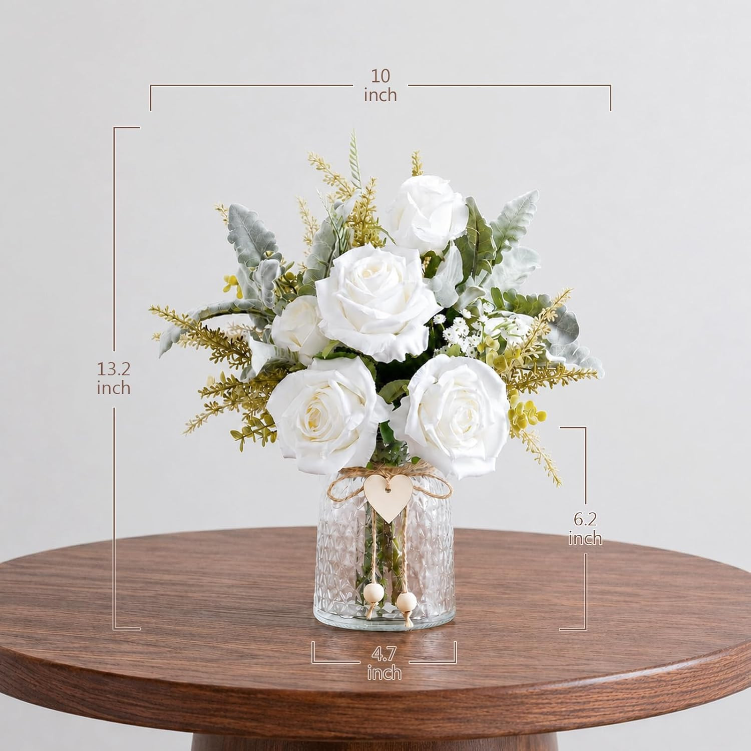 Artificial White Rose in Vase Faux Flowers for Home Decor Table Centerpiece | FL