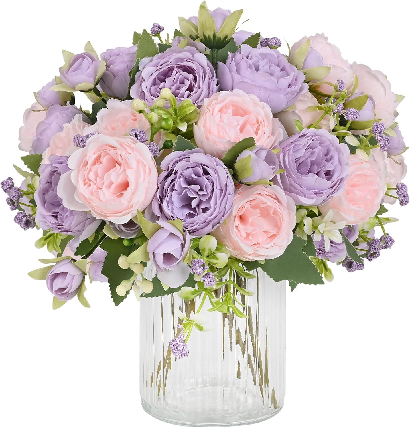 4 Packs White Peonies Silk Bouquet, Artificial Centerpiece Wedding Decor