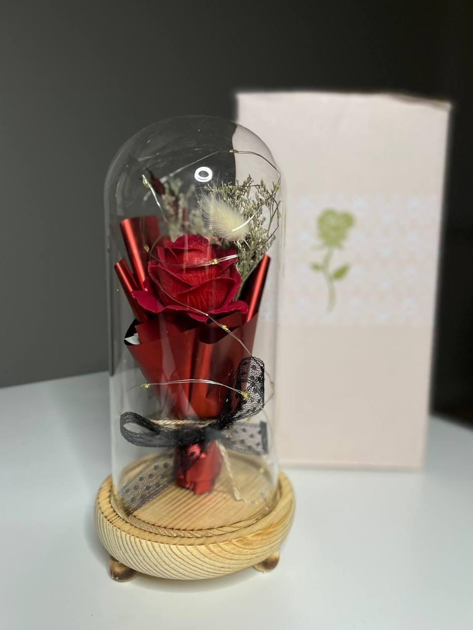 Preserved Eternal Rose In Glass Galaxy Flower Dome LED Light Mothers Day Gifts