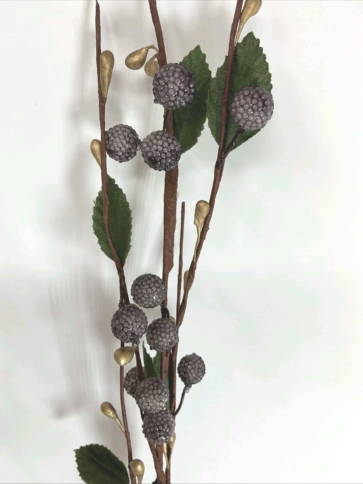 Sugared Berry Floral Pick 23” Purple and Gold Berries Green Leaves 3 Picks NOS