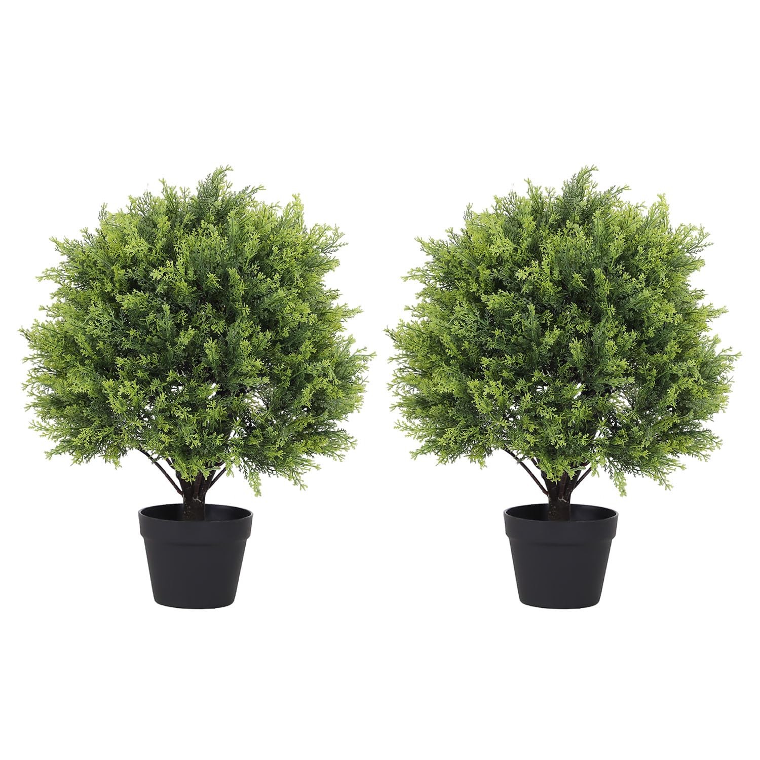 2ft Artificial Cedar Topiary Ball Trees Outdoor, 24″ UV Resistant Faux Potted…