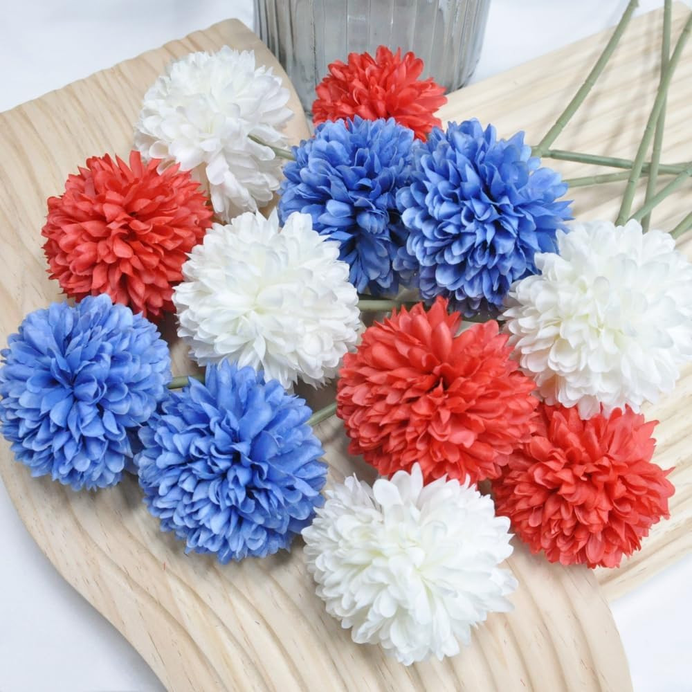 Artificial Chrysanthemum Ball Flowers Bouquet 12Pcs on 4Th of July Glorious Mora