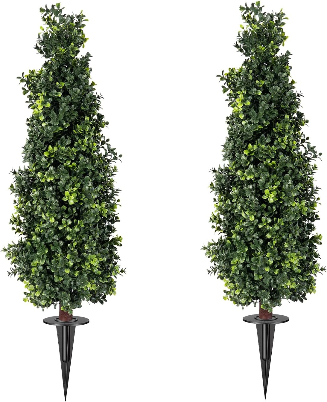 2 Pack Artificial Boxwood Topiary Trees with Ground Spike, 2 FT Faux Boxwood Top