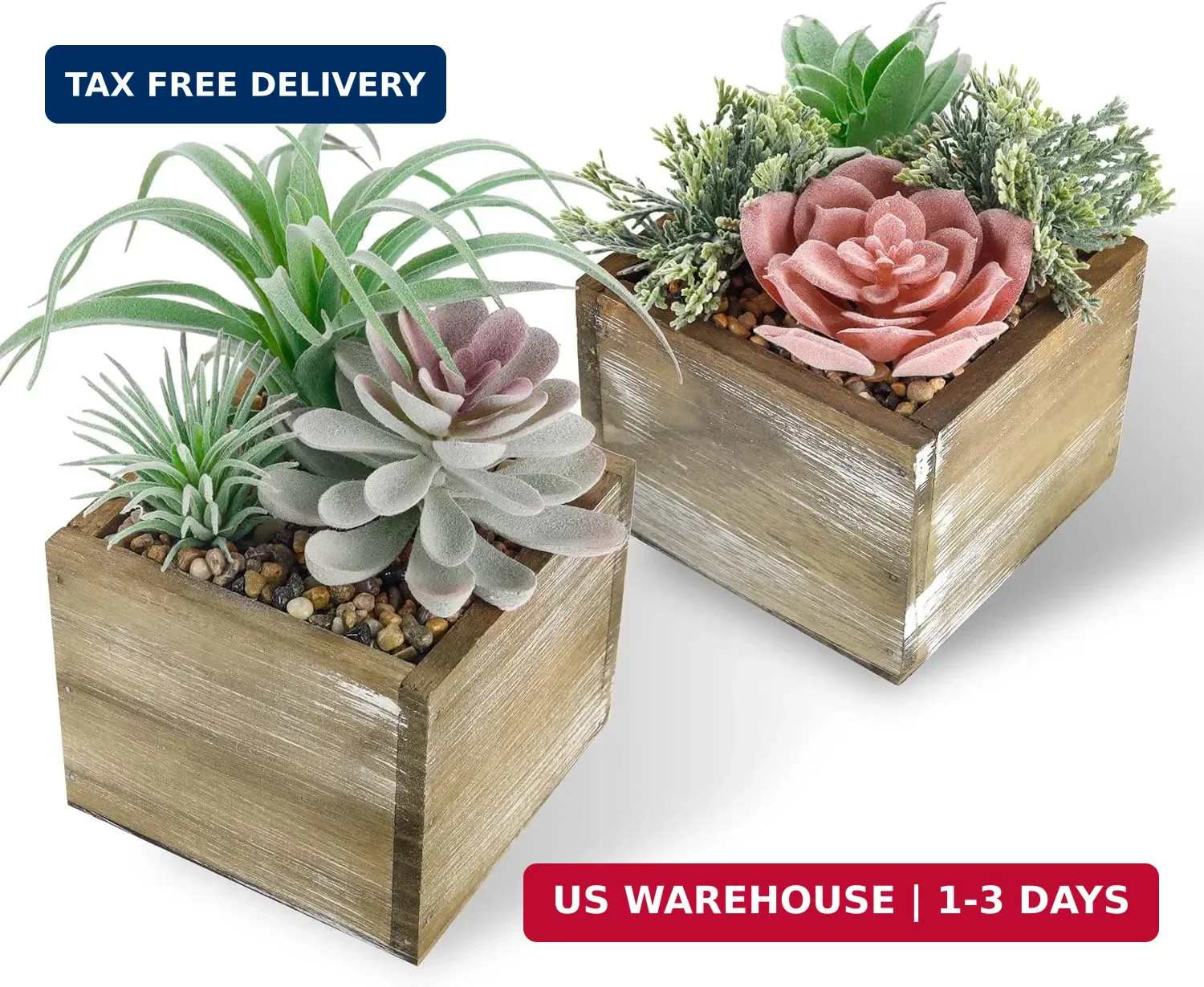 Der Rose 2 Pack Fake Plants Succulents Plants Artificial Cactus Plants in Wood P