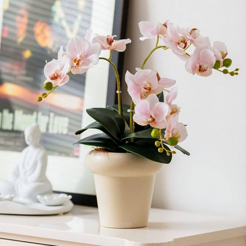 4-Pcs Artificial Flowers Real Touch Latex Phalaenopsis 17.7inch Artificial Orchi