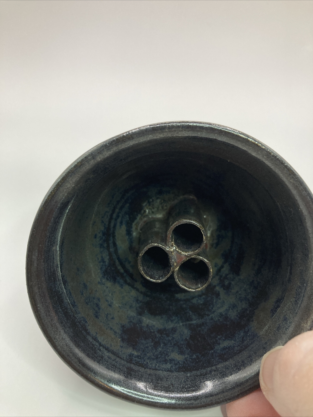Flower Frog Vase Hand Glazed Handmade Pottery Black Handcrafted 3.5″x2.5″
