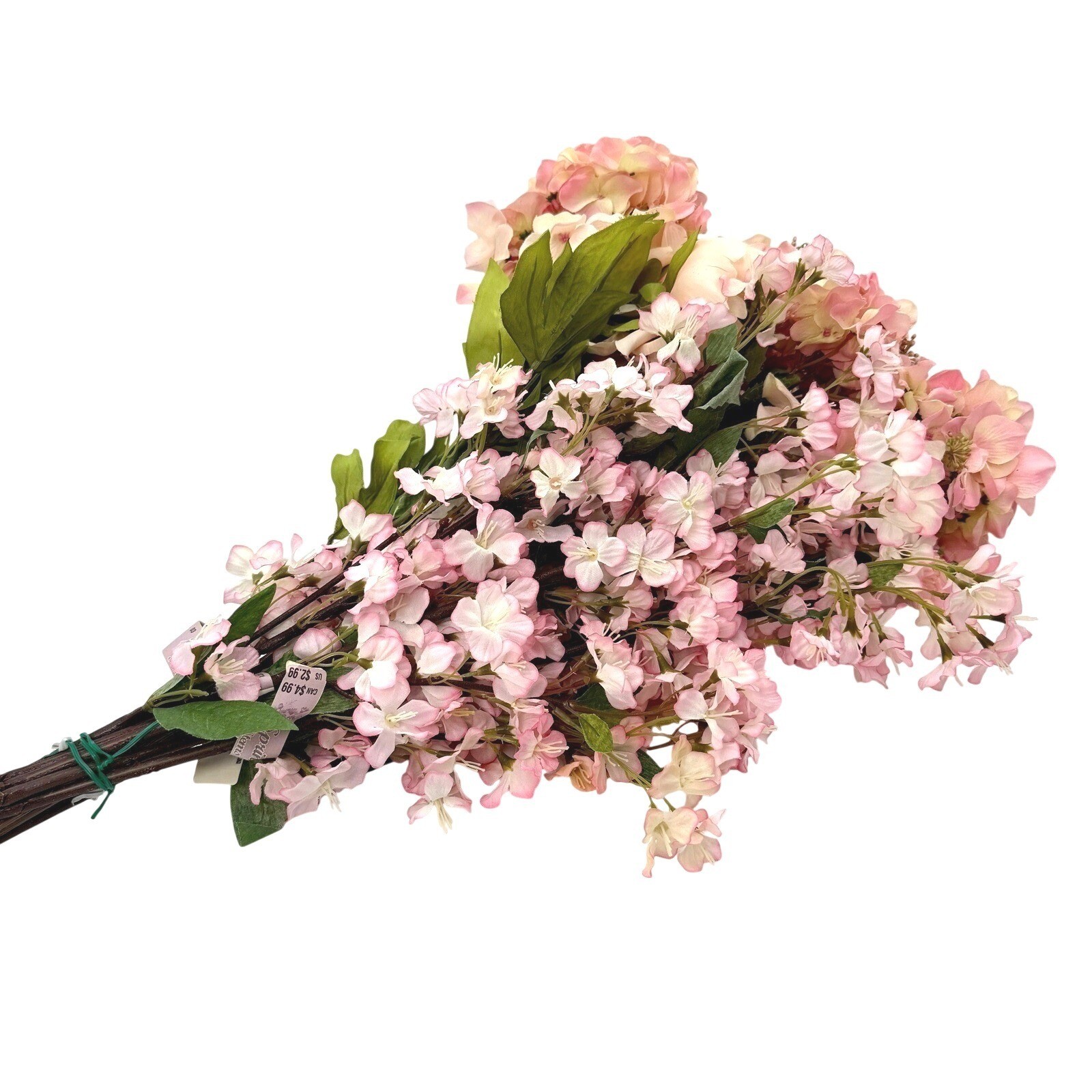 Pink Mixed Artificial Flower Bouquet Silk Cherry Blossom Hydrangea Peony 22in