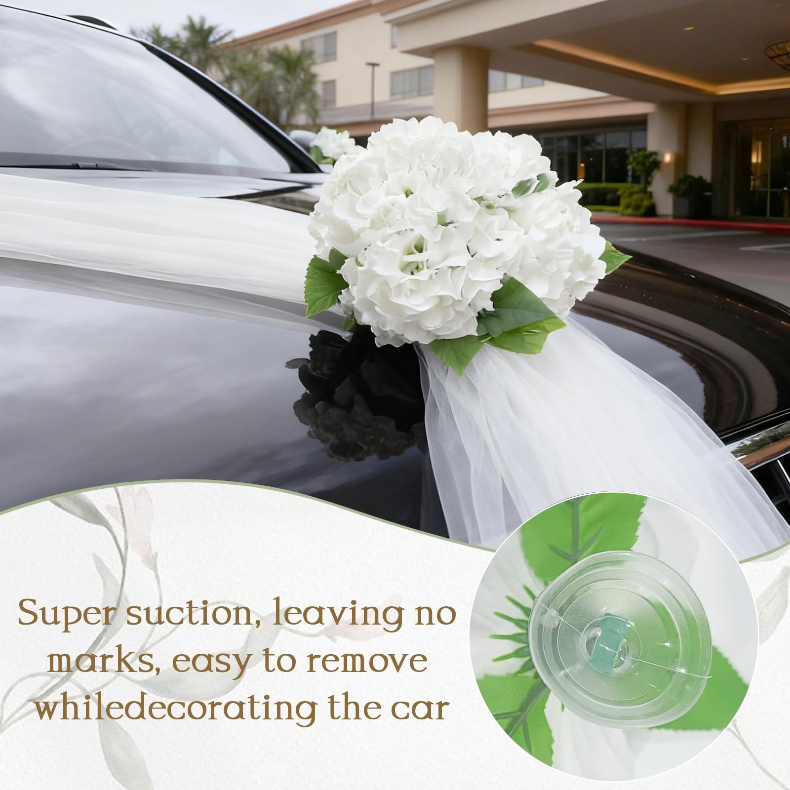 Elegant Wedding Car Decoration with Satin Ribbons & Floral Accents