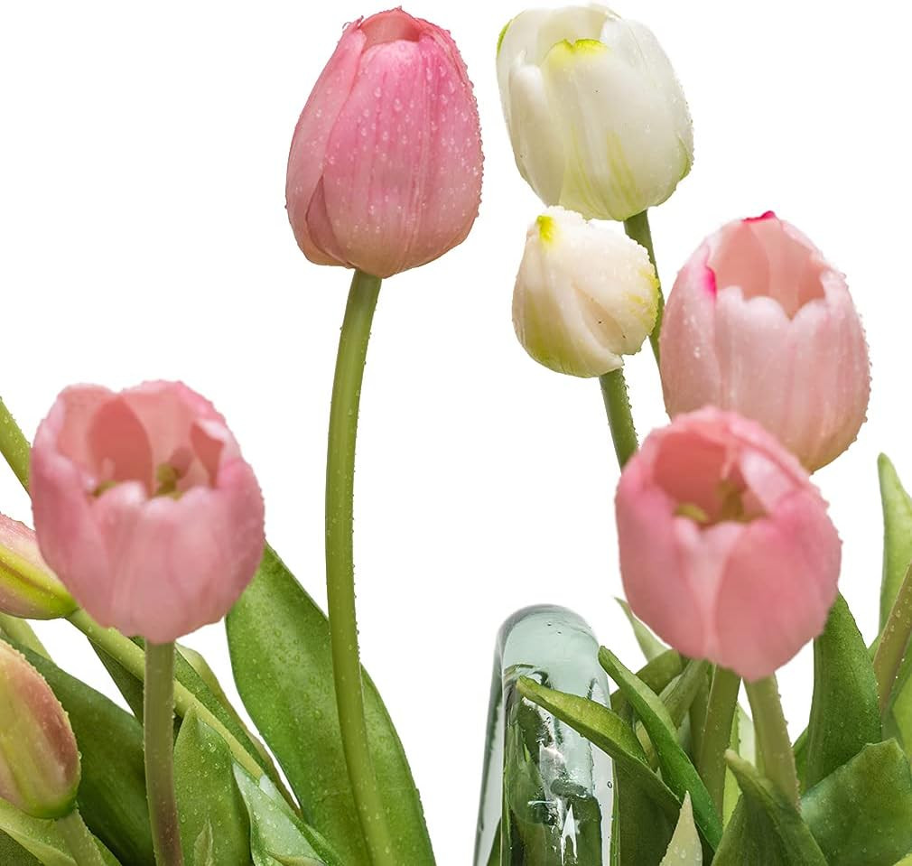 40Pcs Artificial Tulips Flowers, Soft Touch Realistic Latex Tulips Bouquet for H