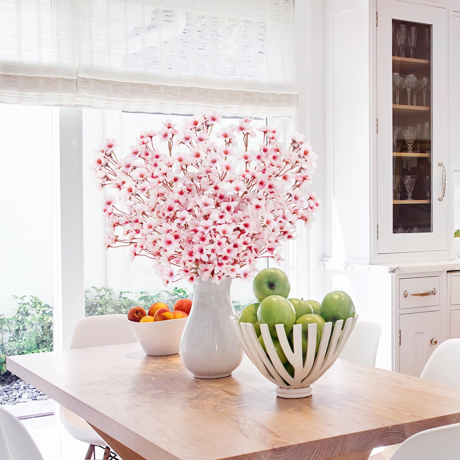 unlemoni 16PCS Artificial Cherry Blossom Flowers, 15.7″ Fake Pink Peach Flowe…