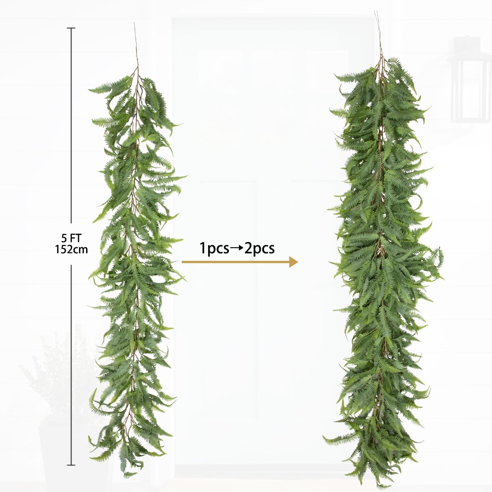 5ft Long Greenery Garland Boston Fern Floral Garland for Door Mantle Decorati…