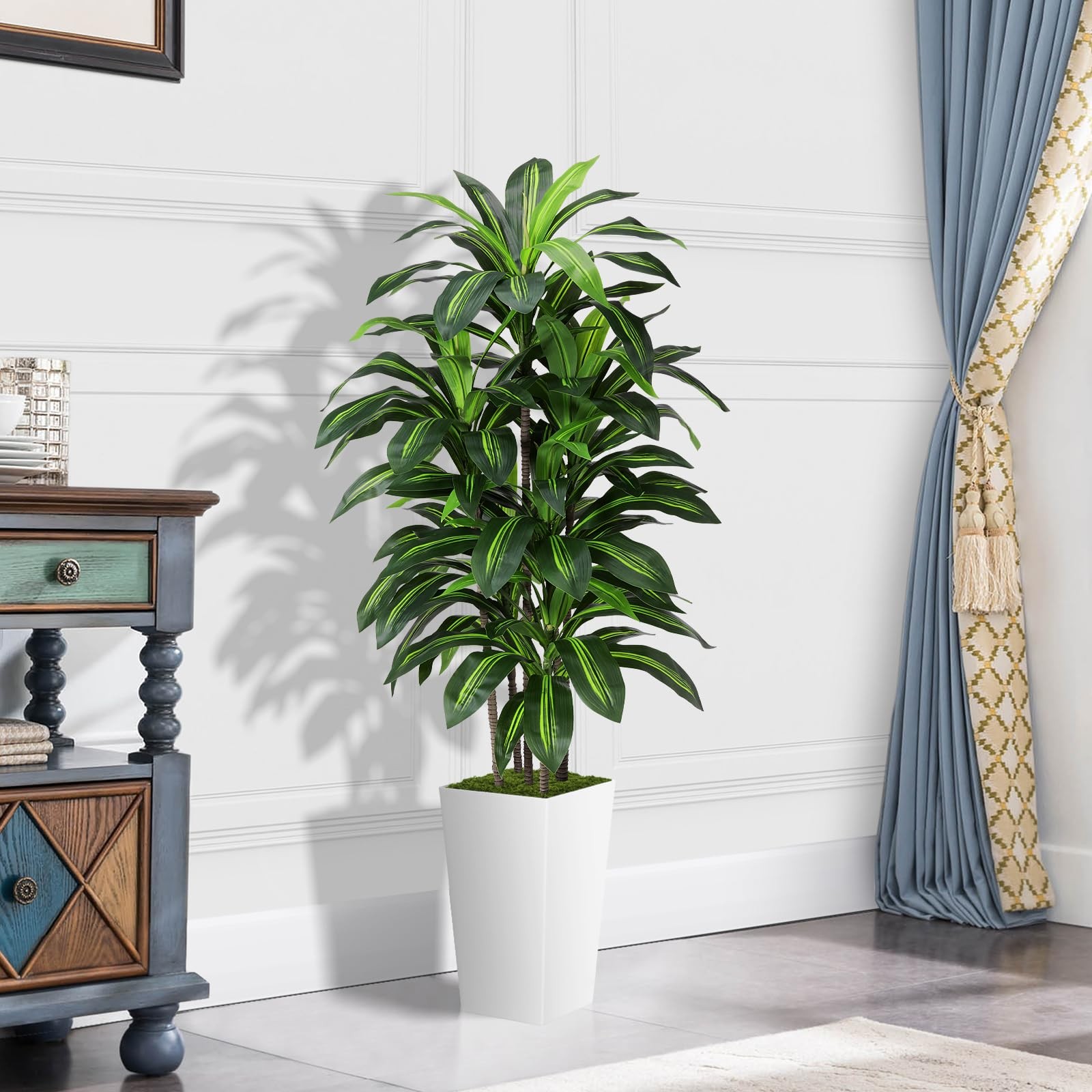 Artificial Dracaena Plant Indoor 5FT – Fake Tree with White Tall 5ft,