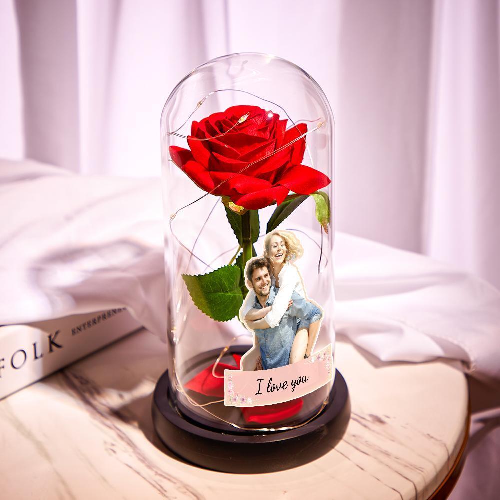 Custom Photo Text Eternal Rose Flower Glass Cover LED Night Light – AU Stock