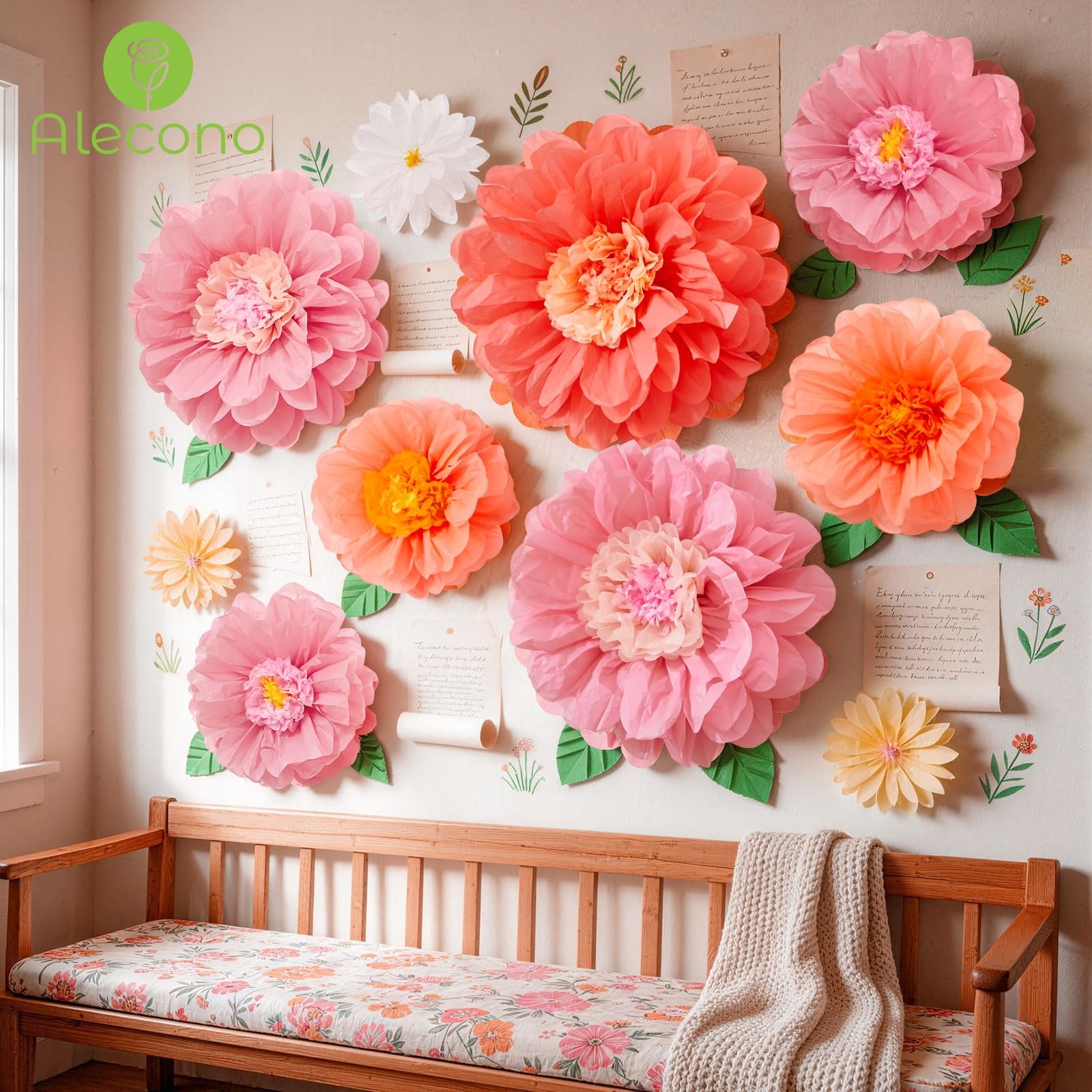 9 PCS Giant Handcrafted Tissue Paper Flowers Crepe Wall Decor 1424 Inch