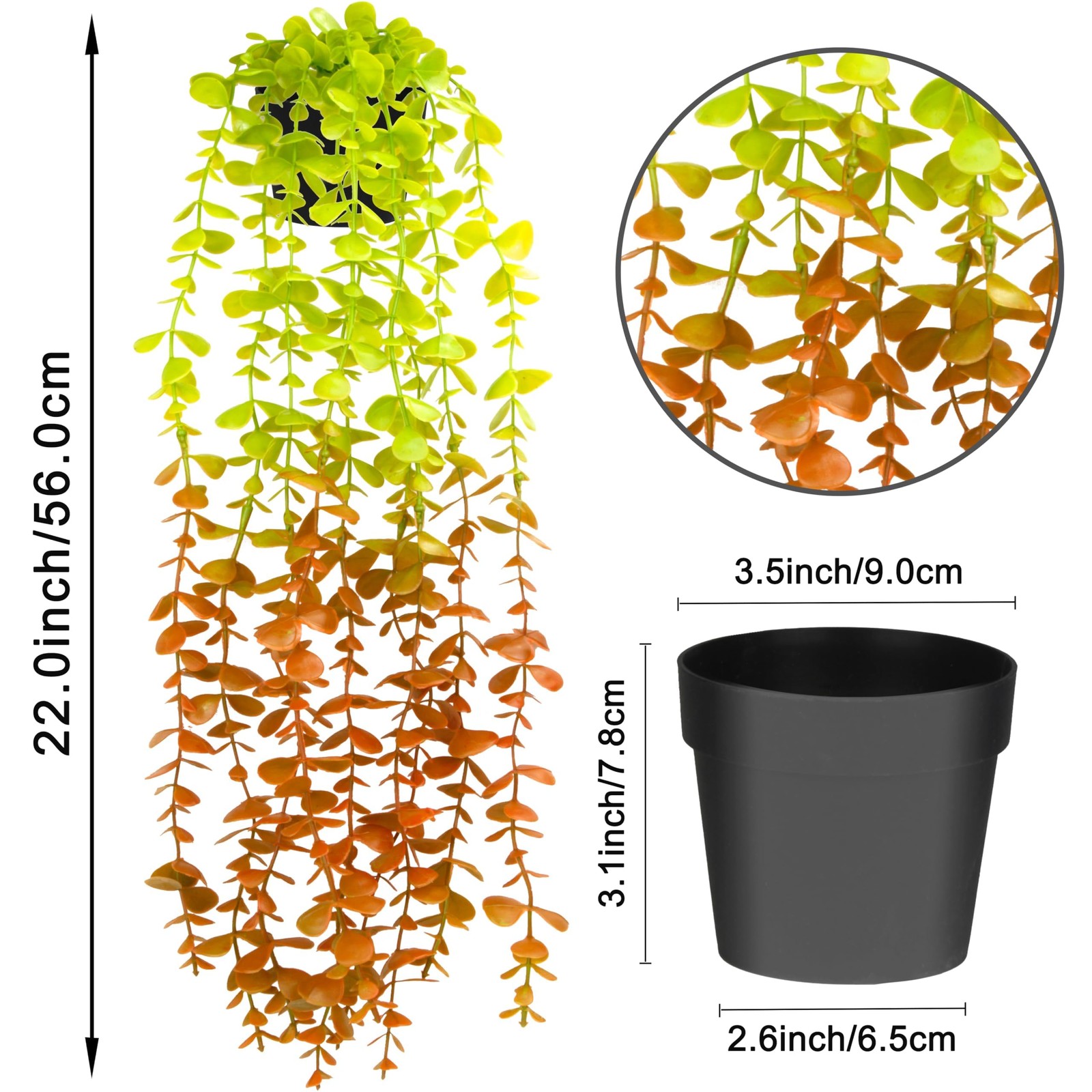 Artificial Hanging Plants for Shelf, 1 Pack Fake Potted Greenery Plant Faux R…