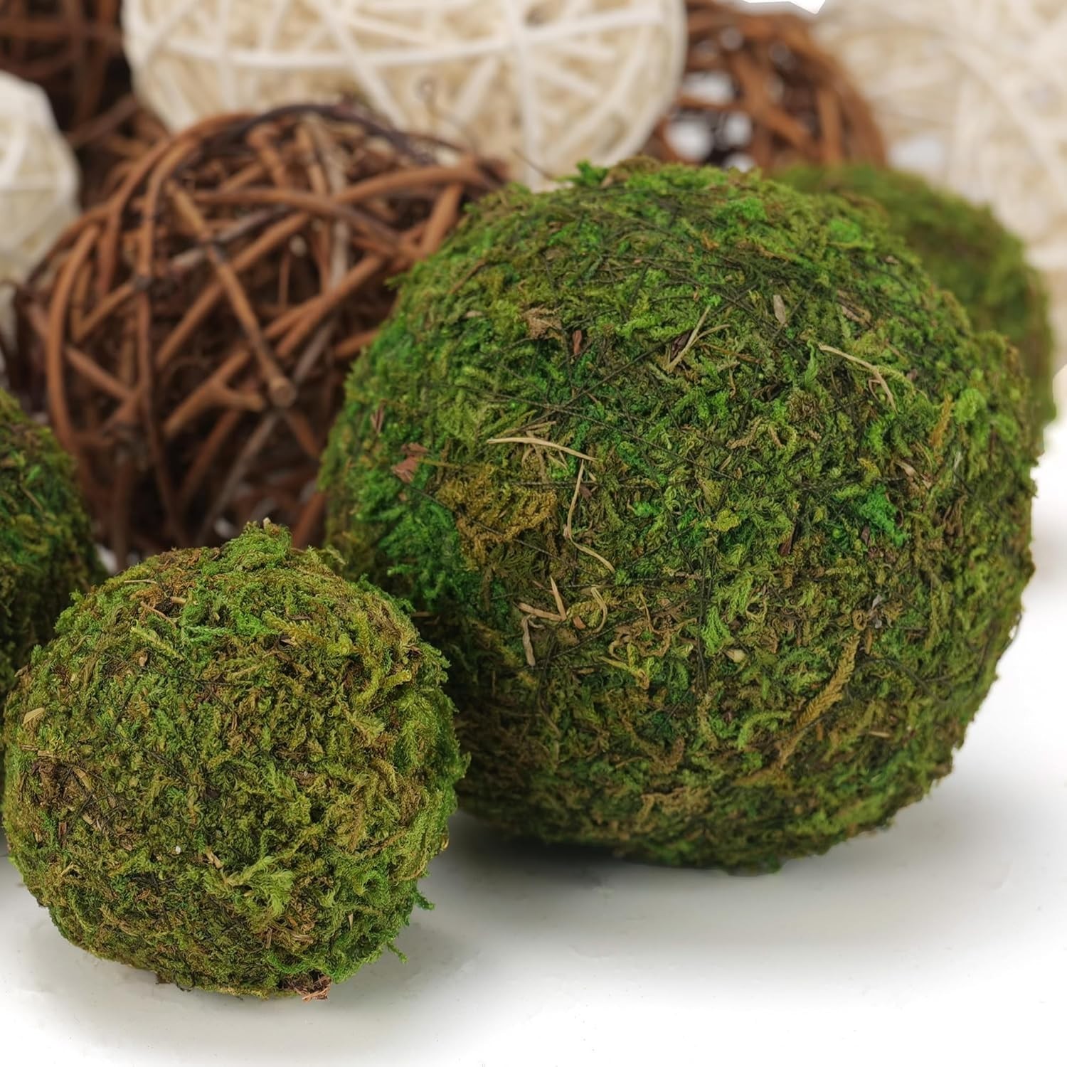 18Pcs Decorative Balls for Centerpiece Bowl – 6Pcs Fake Moss Balls + Rustic