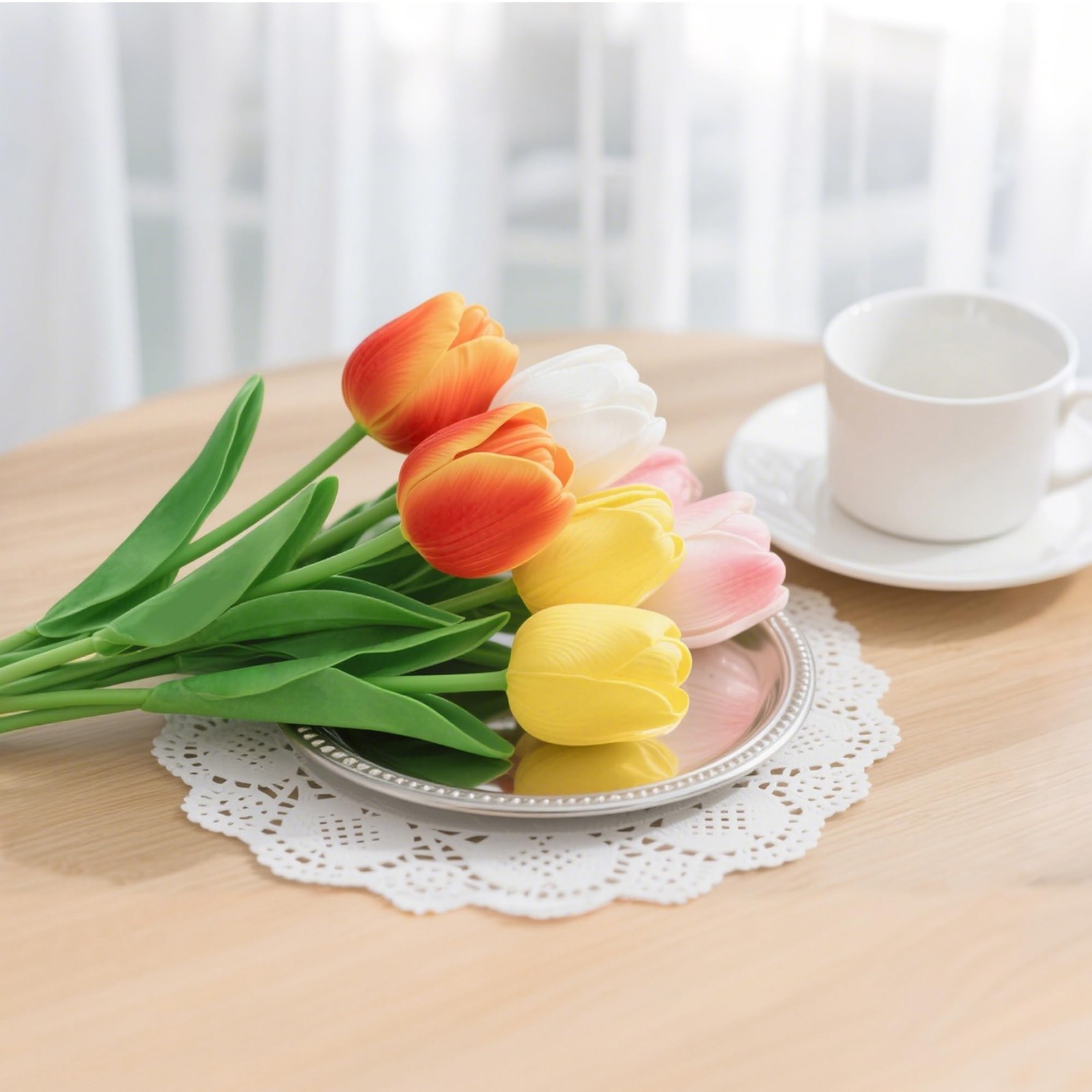 20 PCS 13″ Multicolor Fake Tulips Artificial Flowers Real Touch PU Bouquet