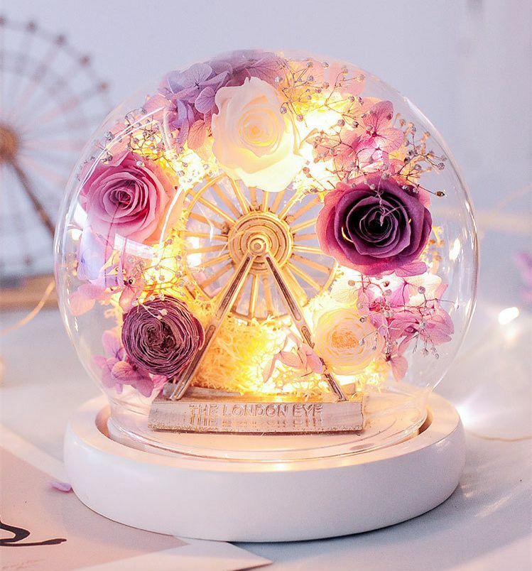 Preserved Rose Glass Dome Flower Gift Set For Womens Mother Day Birthday Wedding