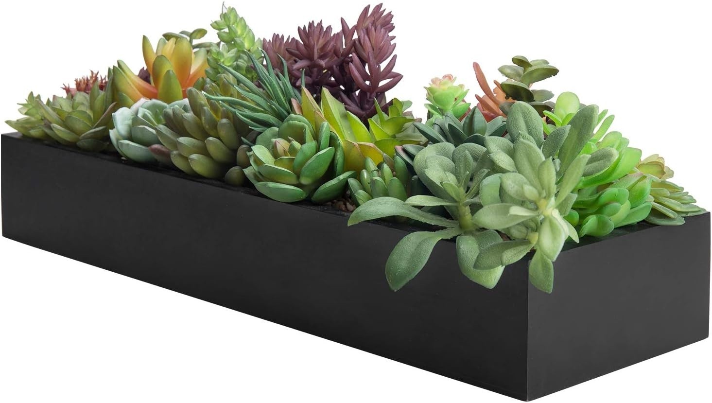 15.75 Inch Faux Artificial Succulent Plants in Rectangular Black Wood Plant Box