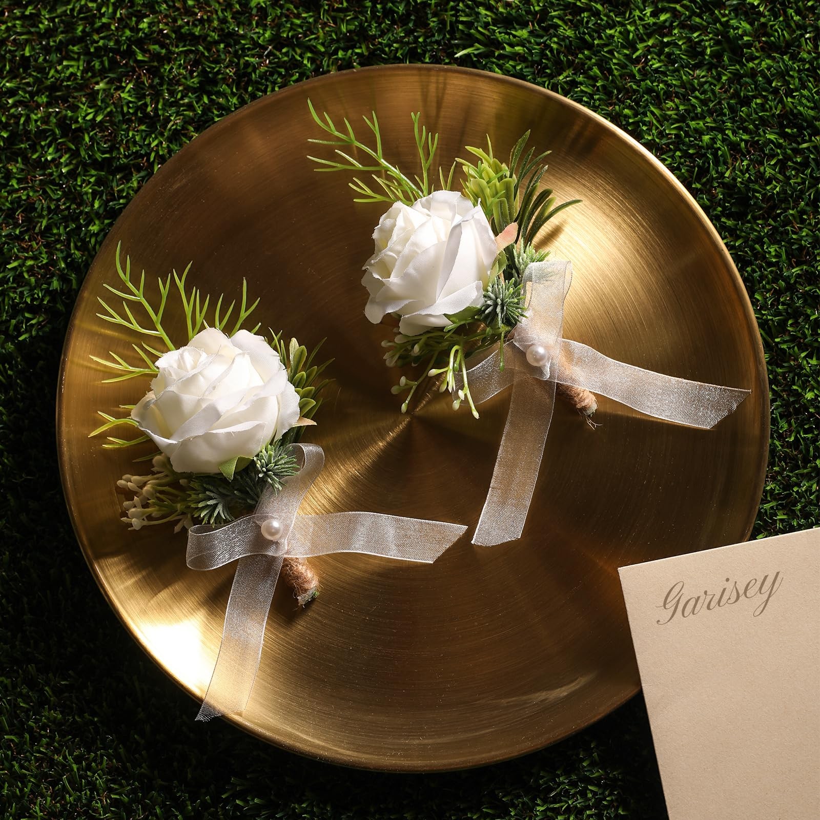 2pcs White Rose Boutonniere for Men Artificial Rose Flower for Wedding Flower…
