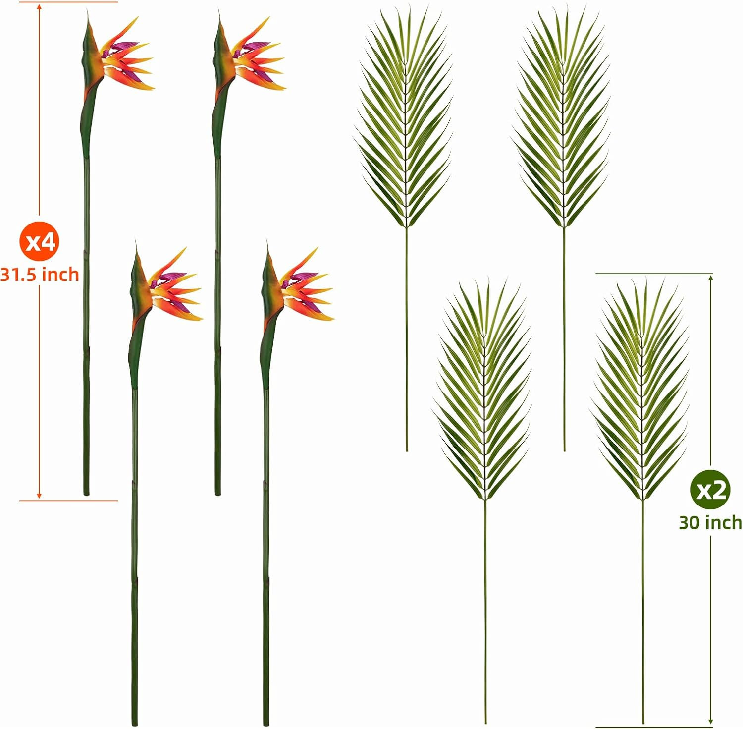 8 PCS Faux Bird of Paradise & Palm Leaves for Home, Garden, Wedding Decor