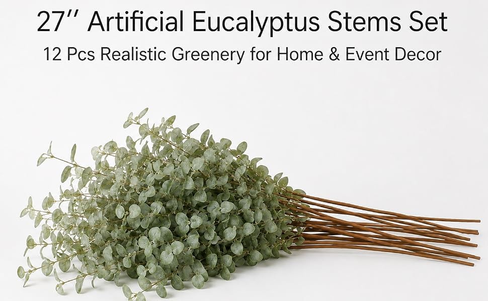 Eucalyptus Stems Greenery Stems Eucalyptus Leaf Spray in Green Silk Plastic