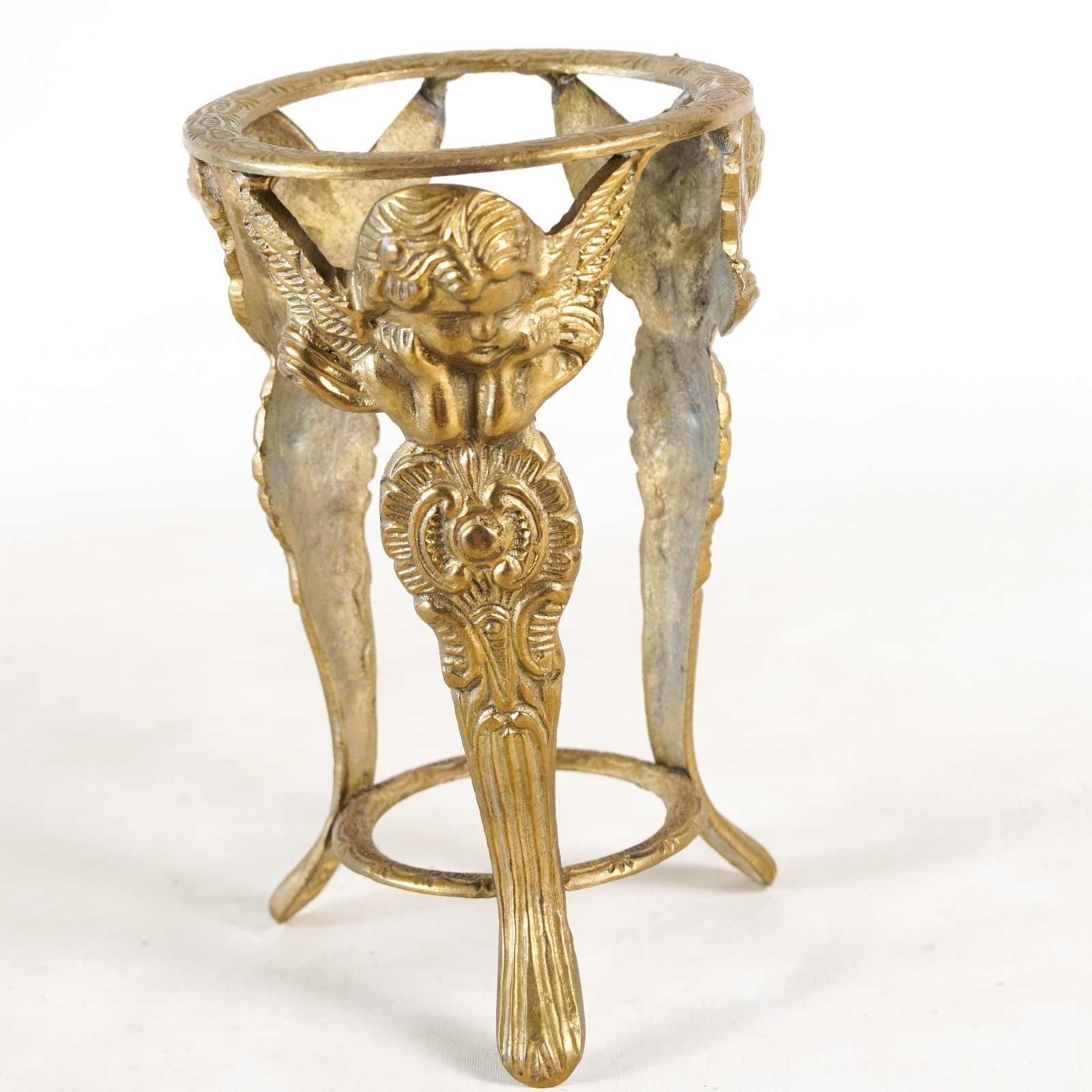 Cherub Angels Art Noveau Victorian Brass Plant Stand Candle Holder Home Decor